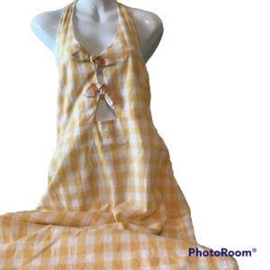 Sundress Medium Open Back. Yellow White Check NWT